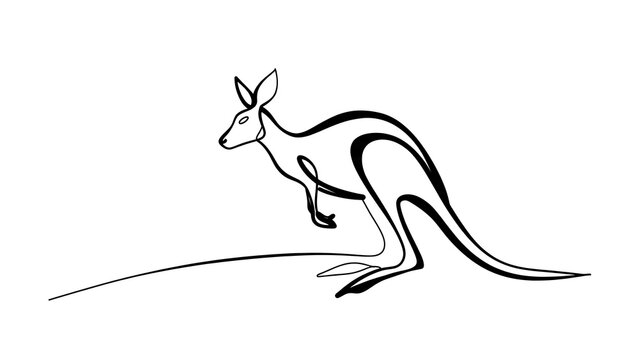 Minimalist kangaroo line art illustration white background.