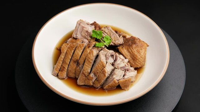 Pot Stewed Duck, Chinese Braised Duck in white plate.
