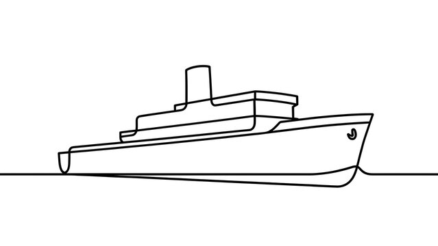 Simple line art ship drawing white background.