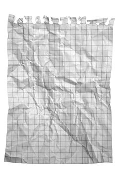 Crumpled graph paper sheet torn spiral margin textured surface detail