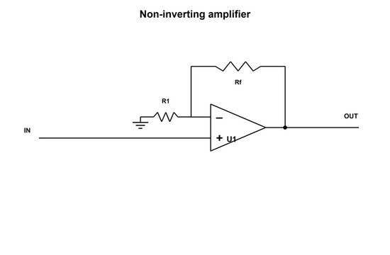 Non Inverting Amplifier, electronic circuit schematic diagram, black line art transparent