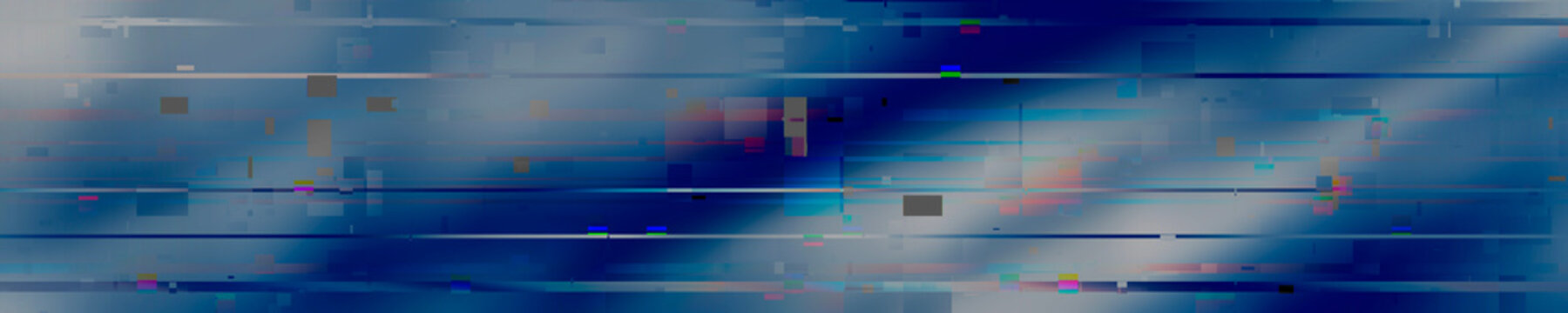 Digital Glitch and Noise Effect on Dark Blue and Grey Abstract Background Wide Banner