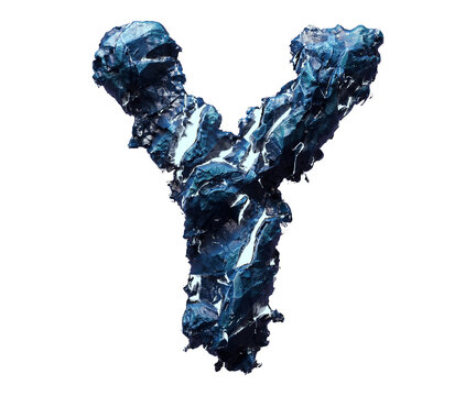 Blue stone letter Y isolated on transparent background