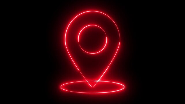Glowing neon red and blue color location map sign icon animation position tracking direction address tags journey place navigation icon sign symbol on black background	
