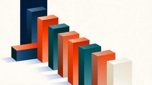 Vertical bar chart made of colorful rectangular blocks, concept of growth and data visualization