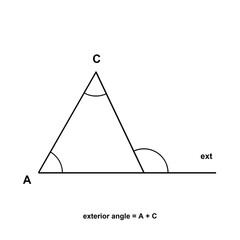 Obraz premium Exterior Angle, geometry trigonometry diagram, black line art transparent