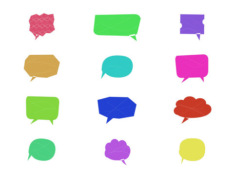 Hand drawn speech bubbles and talk balloons with doodle texture isolated on a transparent background