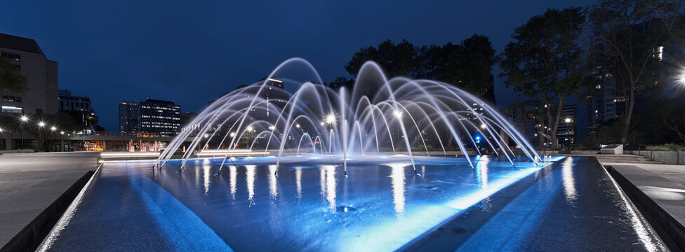 Illuminated Fountain at Night