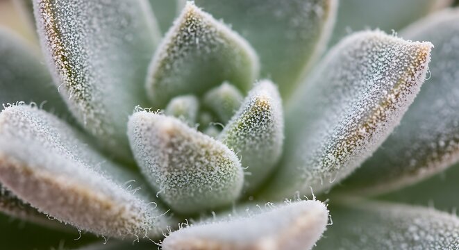 Close up of a fuzzy green succulent plant with textured leaves.