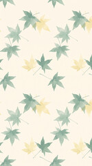 Fototapeta premium Seamless watercolor pattern with green and yellow maple leaves on a light background for autumn design