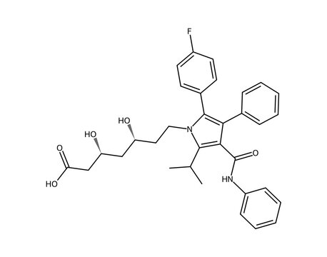Atorvastatin (Lipitor) (C33H35FN2O5), complex organic chemistry molecular structure, black skeletal formula transparent