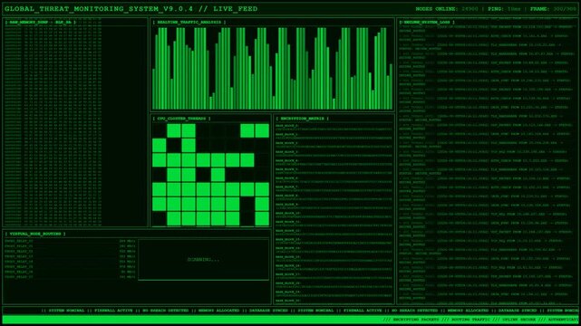 Global Threat Monitoring System Live Feed Hacking Animation.