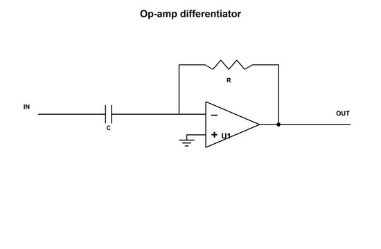 Differentiator, electronic circuit schematic diagram, black line art transparent