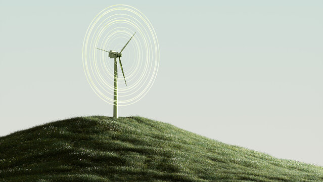 Wind Turbine with Energy Signal on Green Hill
