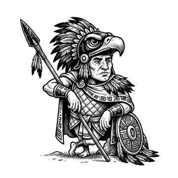Aztec Warrior Eagle Headdress Spear Shield.