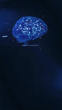 Artificial Intelligence Digital Brain Background with Neural Data Visualization on Dark Blue Vertical Gradient