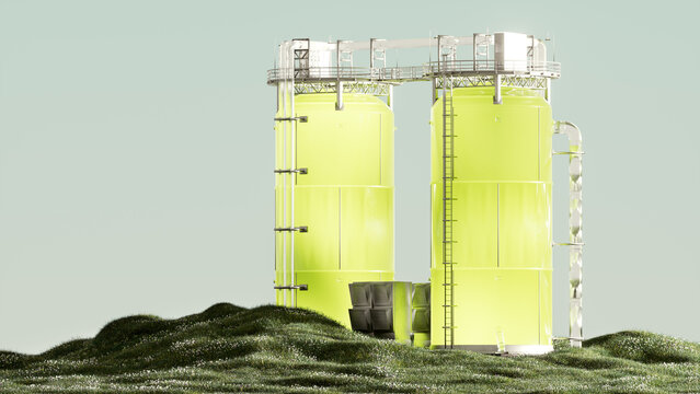Green Industrial Storage Tanks in Meadow