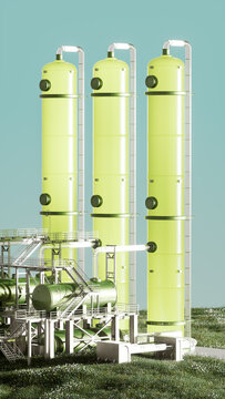 Green Industrial Process Towers in Meadow