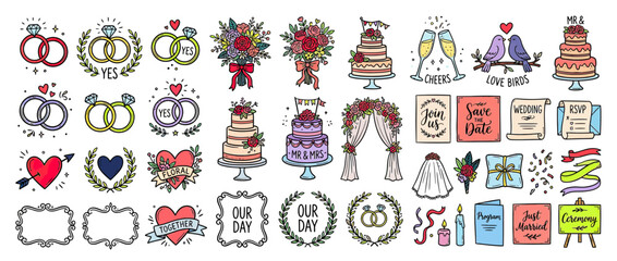Fototapeta premium Wedding Icons Collection Isolated on Transparent Background