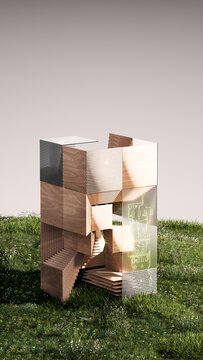 Wood and Metal Modular Structure with Glowing Circuit