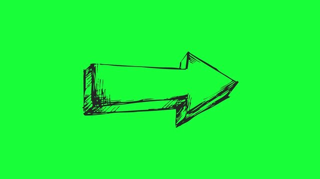 Hand drawn sketch of a directional arrow pointing right on a green background