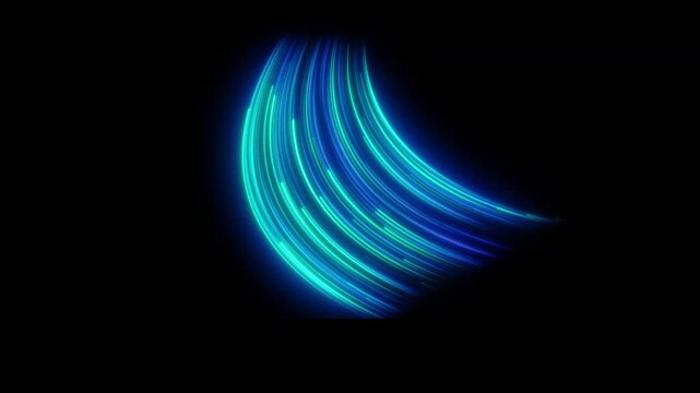 Abstract cold air stream animation, air conditioner cooling wind effect, blue energy flow waves, optical fiber light streaks, fresh breeze motion overlay, black background climate technology 4k