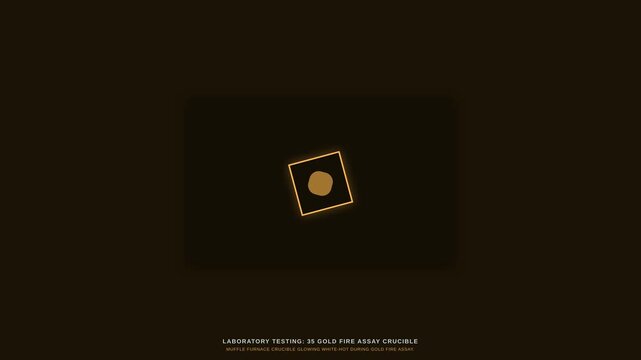 A minimalist abstract graphic with a golden square and a dot on a dark brown background.
