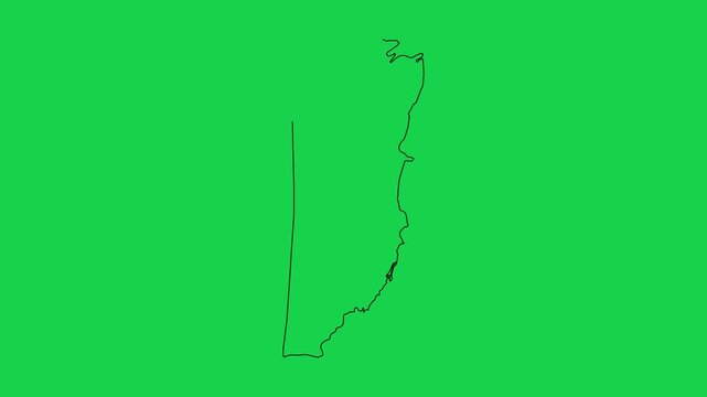 Belize country outline map drawing animation isolated on solid bright green screen background.