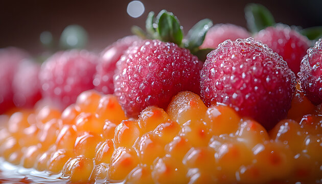 Fresh Blackberries and Raspberries with Water Drops, Colorful Berries and Natural Food Photography 