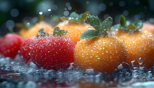 Fresh Blackberries and Raspberries with Water Drops, Colorful Berries and Natural Food Photography