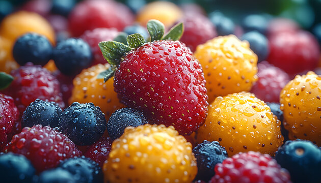 Fresh Blackberries and Raspberries with Water Drops, Colorful Berries and Natural Food Photography 