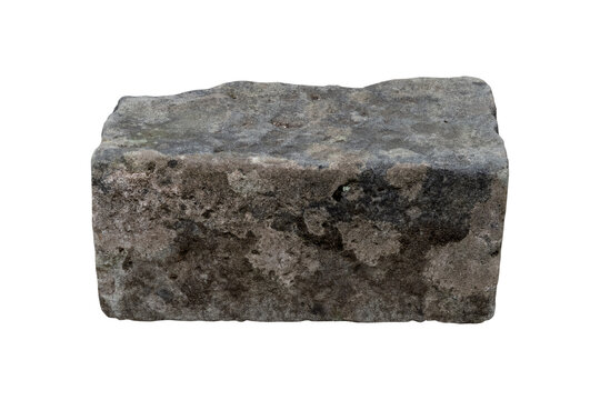 Stone Rock Slab Isolated On White Background, Flat Gray Boulder With Rough Weathered Texture And Natural Surface For Product Display, Garden Landscape, Construction And Stone Garden Design Element