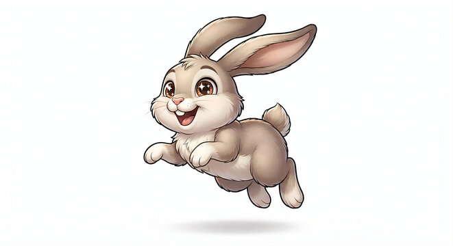 Cute bunny rabbit cartoon character jumping or hopping happily with long ears and a joyful expression.