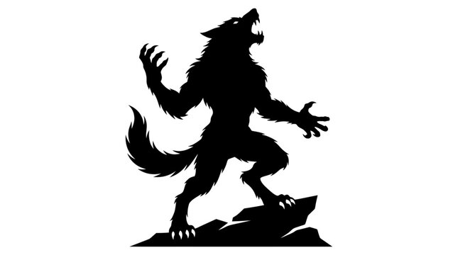 Helloween Werewolf Silhouette on mountain, howling horror zombie. Halloween monsters and vector graphic illustration set for tattoo design, scary game, logo vector