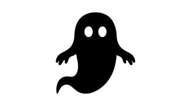 Helloween Ghost Icon Vector. Simple silhouette. Black cutout with white eyes. Spooky Halloween mascot, cartoon creature, spooky character, mystical sprite, isolated flat design symbol vector