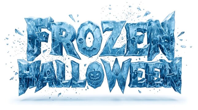 Frozen halloween text design featuring bold icy letters with a cold winter texture on a white background