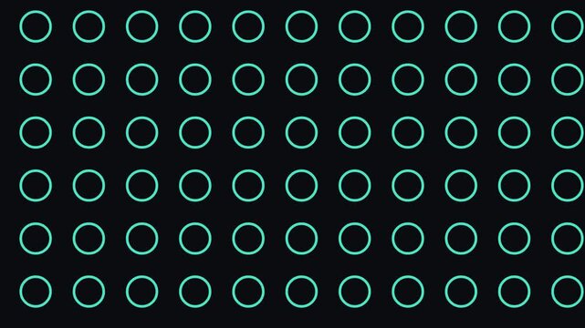 Circles arranged in a uniform grid pattern repeat across a dark background.