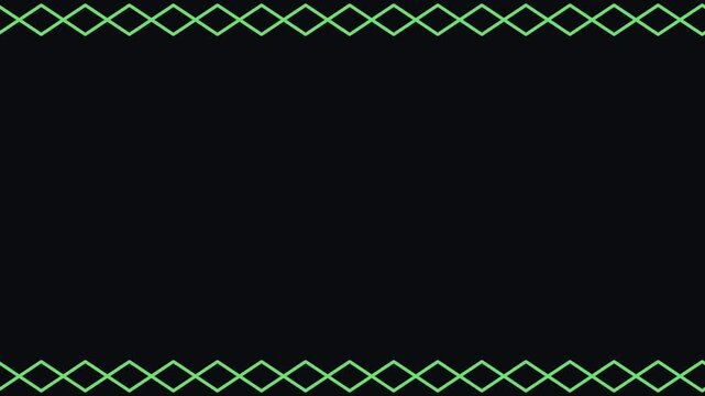 Diamond border features a repeating geometric pattern in bright green against a solid dark background.