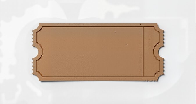 Brown ticket cutout with visible paper texture isolated on plain background for mockups
