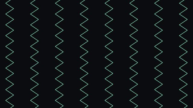 Zigzag lines form a repetitive geometric pattern against a dark background. zig zag line flow moving velocity animation
