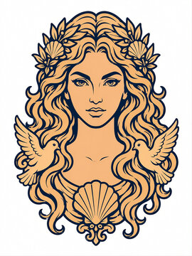 Aphrodite Greek Goddess of Love and Beauty Bold Line Art Portrait