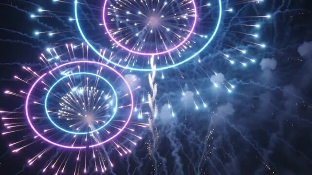 Colorful fireworks exploding in the night sky during celebration with bright fireworks bursting