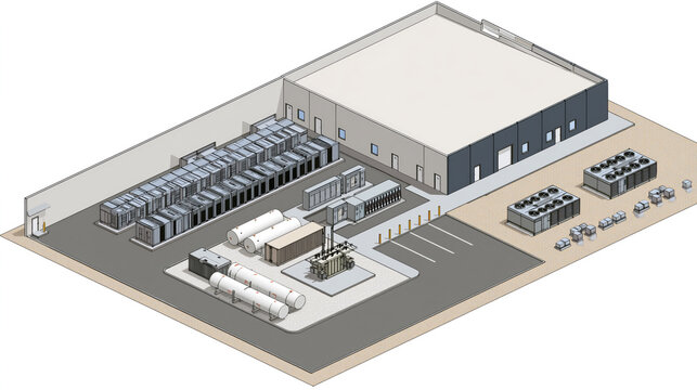 Backup generator and fuel storage yard serving AI data center