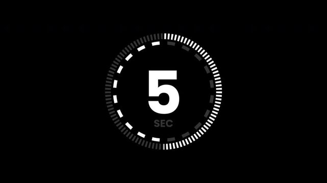 10 second countdown timer, digital circular animation from 10 to 0 seconds on black background.