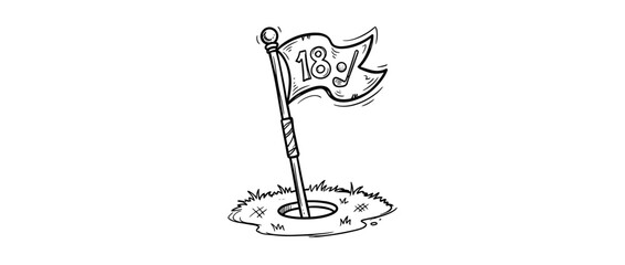 Obraz premium Golf hole flag with number 18, isolated doodle art