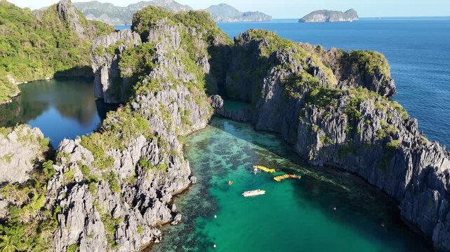 El Nido Philippines Island Hopping Aerial with Tropical Lagoons and Limestone Cliffs