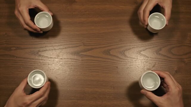 Four Friends Toast Sake Cups from Overhead