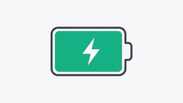 Green battery charging icon animation a minimalist flat graphic showing a with a lightning bolt