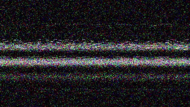 Static black and white noise on television screen creating a vintage vhs effect with glitching lines and bad signal motion.