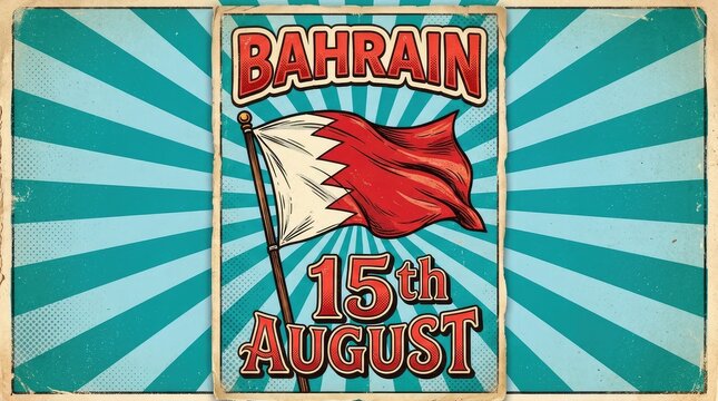 Bahrain Independence Day 15th August vintage poster design with national flag